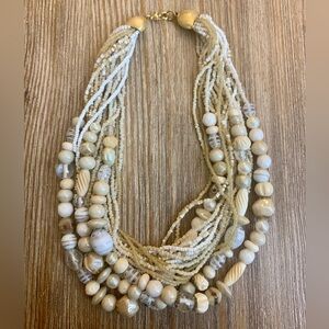 Vintage Multilayer Beaded Chunky Statement Necklace white